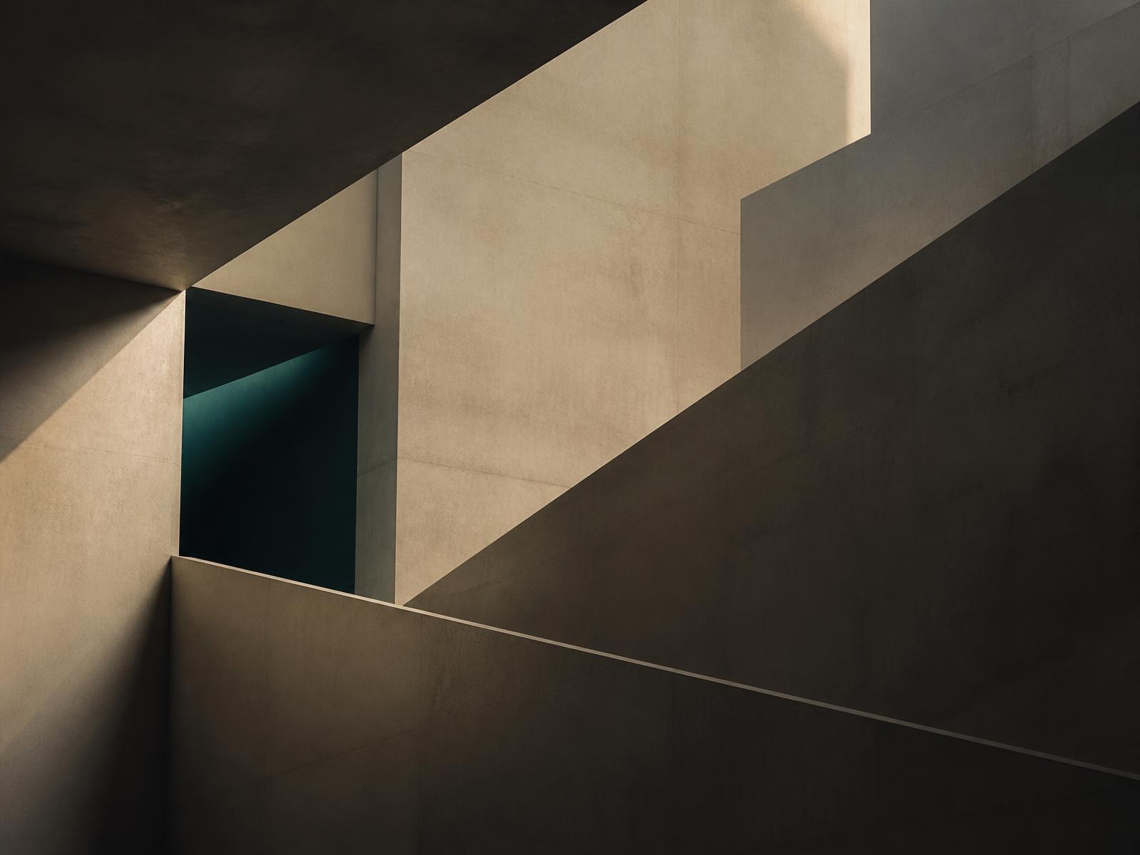 Abstract architectural forms representing structure, light, and organisational systems